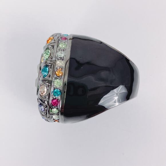 Y2K Princess Amanda Borghese Cocktail Ring Rainbow Rhinestones Gunmetal Size 7 - Picture 8 of 12